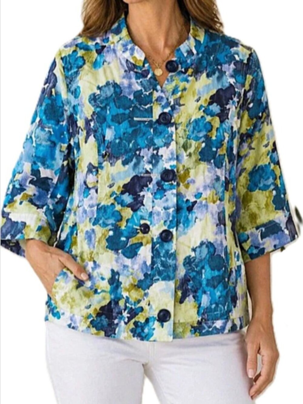 Coldwater Creek Abstract Linen Blend Watercolor Jacket size 12
